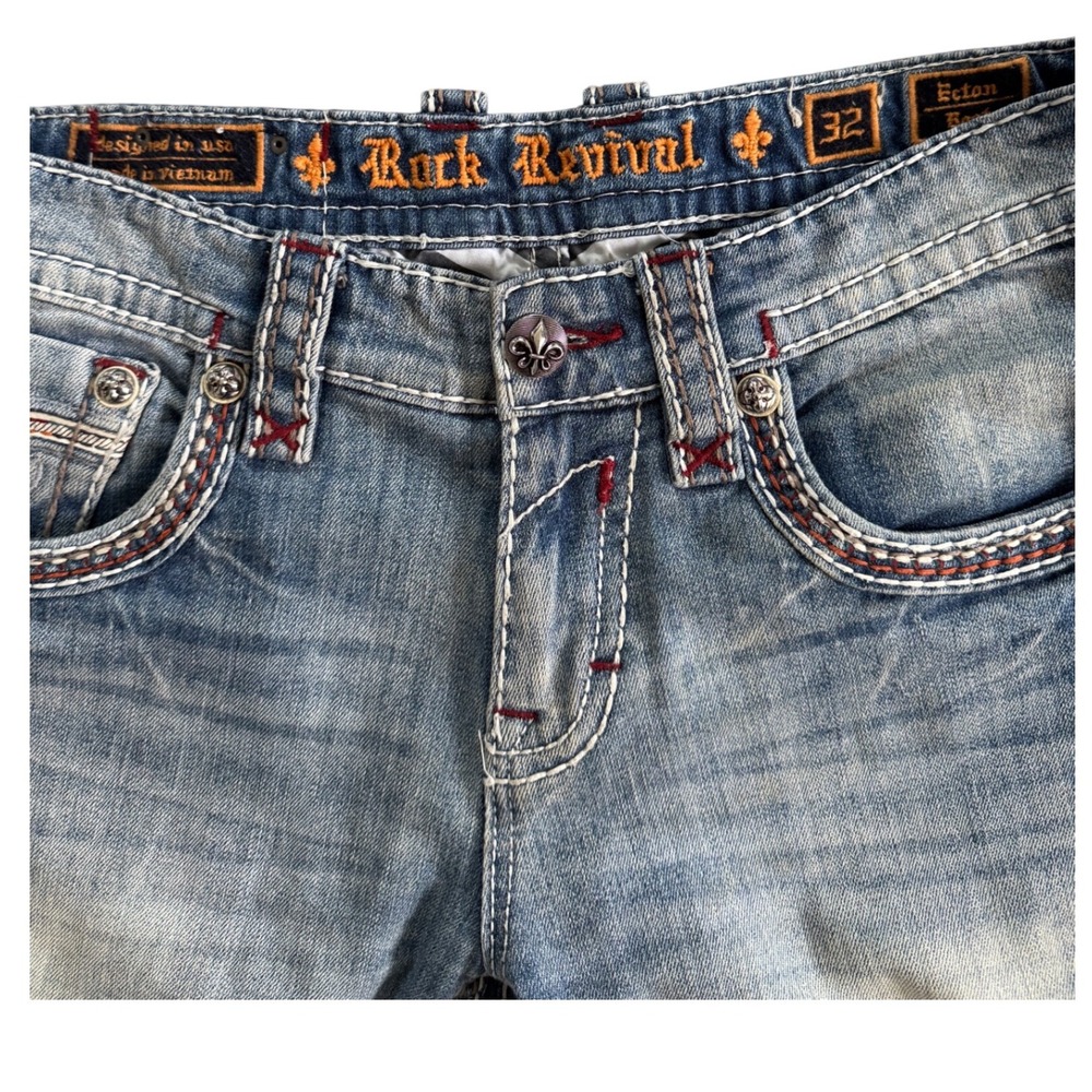 Rock Revival Ectan Boot Cut Jeans Light Wash Embellished Pockets Size 32